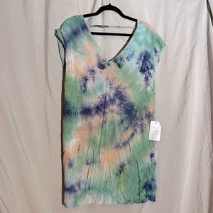 Deep v back tie dye T-shirt dress
